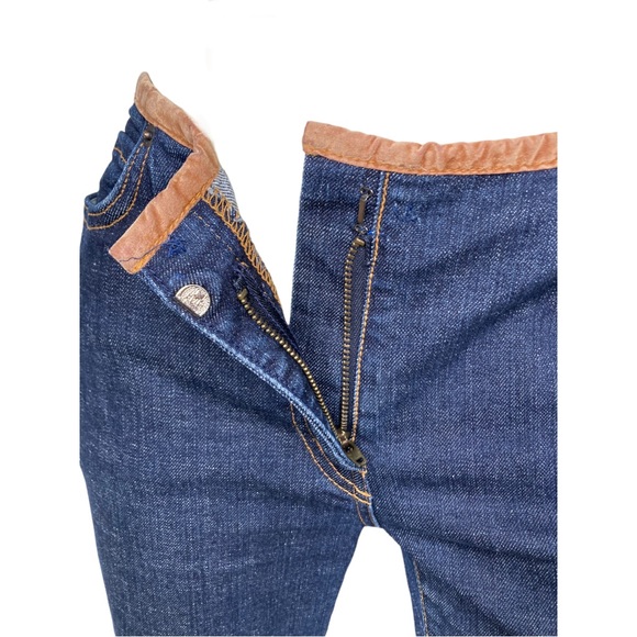 ARDEN B Vintage 90s Dark Denim Wash Brown Suede Trim Hip Hugger Low Rise Jeans - Picture 11 of 13